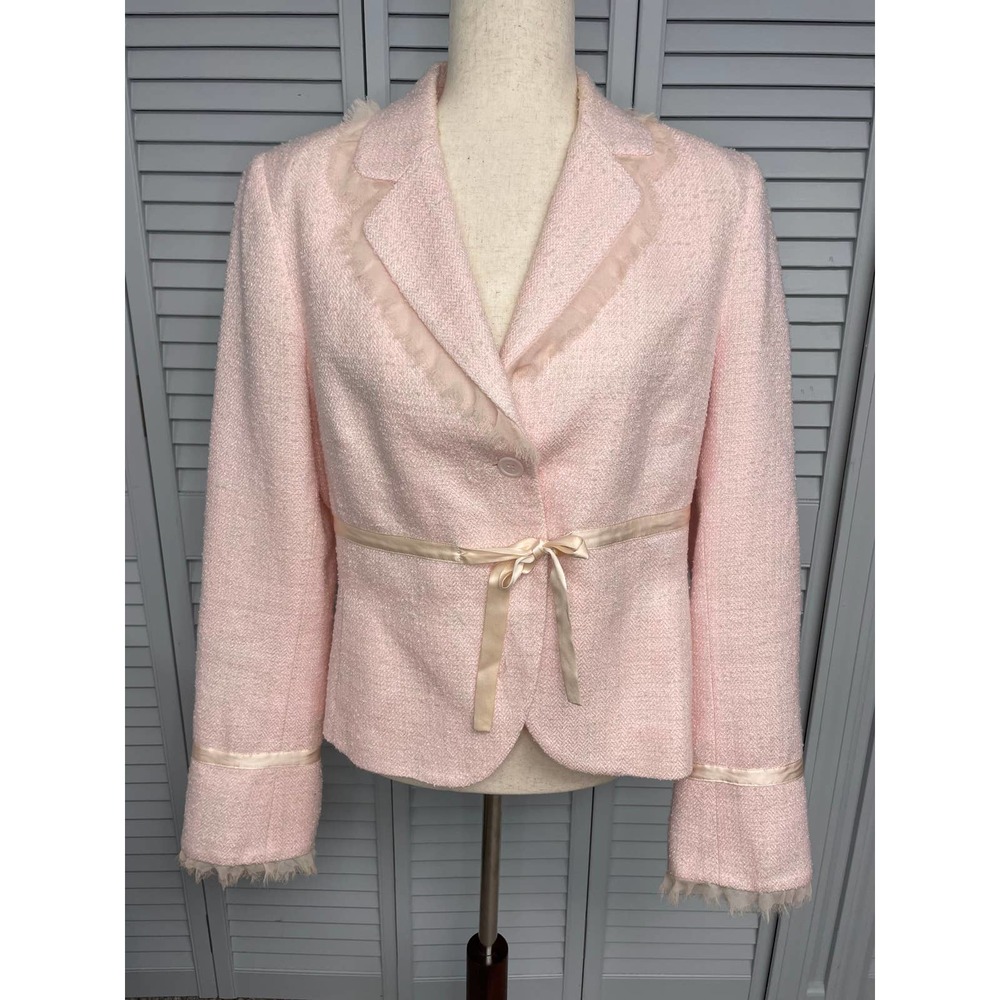Laundry by Shelli Segal tweed ribbon tie blazer coat light pink women's size 12